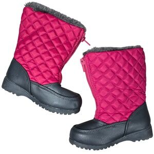 Kids Toddler Girl Pink Quilted Winter Snow Boots Faux Fur Lined‎ Zip Up Size 6